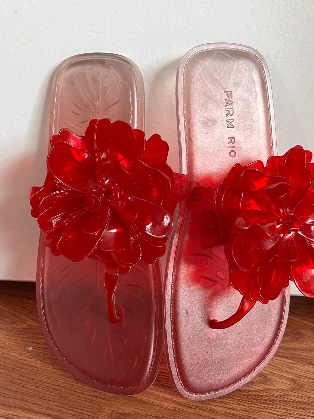 FARM RIO New Red Flower Jelly Flat Sandal Size US 8/9